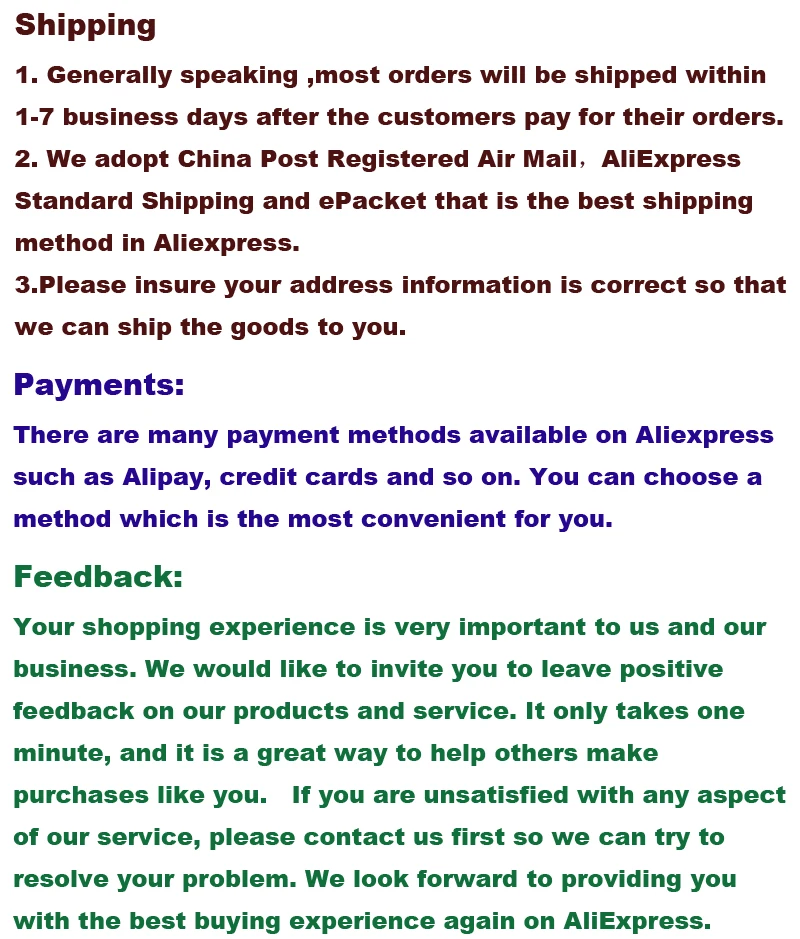 shipping payment feedback