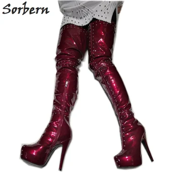 Sorbern Sexy Wine Red Patent Boots Mid Thigh High Women Boot High Heels Rivets Platform Over The Knee Custom Leg Size Shoes Lady
Sorbern Sexy Wine Red Patent Boots Mid Thigh High Women Boot High Heels Rivets Platform Over The Knee Custom Leg Size Shoes Lady