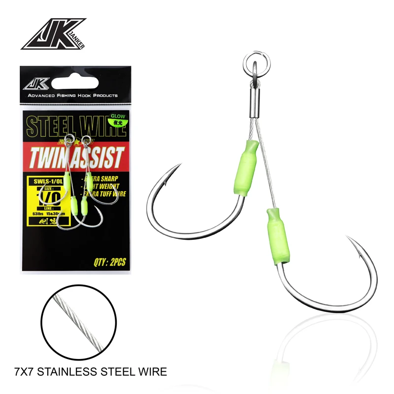 JK 3pack 1/0~5/0 Size Jigging Hook 7x7 Stainless Steel wire Twin Assist Hooks Glow Saltwater L/H Casting Sea Boat Fishing Tackle
JK 3pack 1/0~5/0 Size Jigging Hook 7x7 Stainless Steel wire Twin Assist Hooks Glow Saltwater L/H Casting Sea Boat Fishing Tackle
