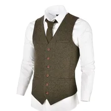 VOBOOM Wool Tweed Mens Waistcoat Single-breasted Herringbone Slim Fitted Suit Vests 007 VOBOOM Wool Tweed Mens Waistcoat Single-breasted Herringbone Slim Fitted Suit Vests 007