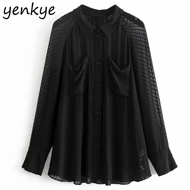 Women Sexy Semi-sheer Dotted Chiffon Blouse Female Turn-down Collar Long Sleeve Pockets Plus Size Ladies Shirts camisa feminina
Women Sexy Semi-sheer Dotted Chiffon Blouse Female Turn-down Collar Long Sleeve Pockets Plus Size Ladies Shirts camisa feminina