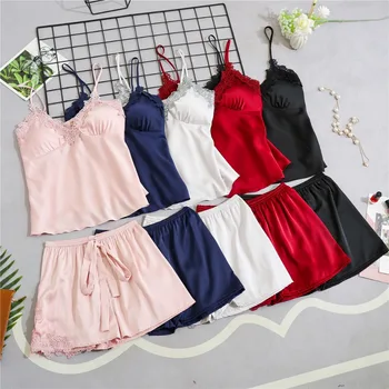 Women Pajamas Satin Sleepwear Pijama Silk Home Wear Lace Home Clothing Chest Pads Spaghetti Strap Sleep Lounge Pyjama
Women Pajamas Satin Sleepwear Pijama Silk Home Wear Lace Home Clothing Chest Pads Spaghetti Strap Sleep Lounge Pyjama