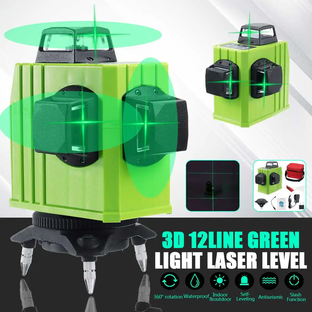 3D Level Self-Leveling Laser Levels 12 Lines Green Light Beam Line Rotary 360 Horizontal Vertical Cross Automatic Laser Line
3D Level Self-Leveling Laser Levels 12 Lines Green Light Beam Line Rotary 360 Horizontal Vertical Cross Automatic Laser Line