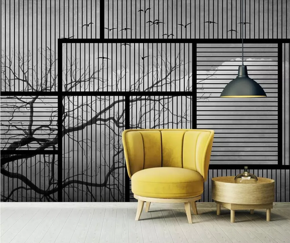 Contemporary contracted geometry joins together line grain tree flying bird bedroom setting wall
Contemporary contracted geometry joins together line grain tree flying bird bedroom setting wall