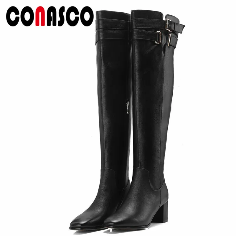 CONASCO Punk Women Over The Knee High Boots Genuine Leather High Heels Buckles Long Warm Winter Shoes Woman Knight Boots
CONASCO Punk Women Over The Knee High Boots Genuine Leather High Heels Buckles Long Warm Winter Shoes Woman Knight Boots