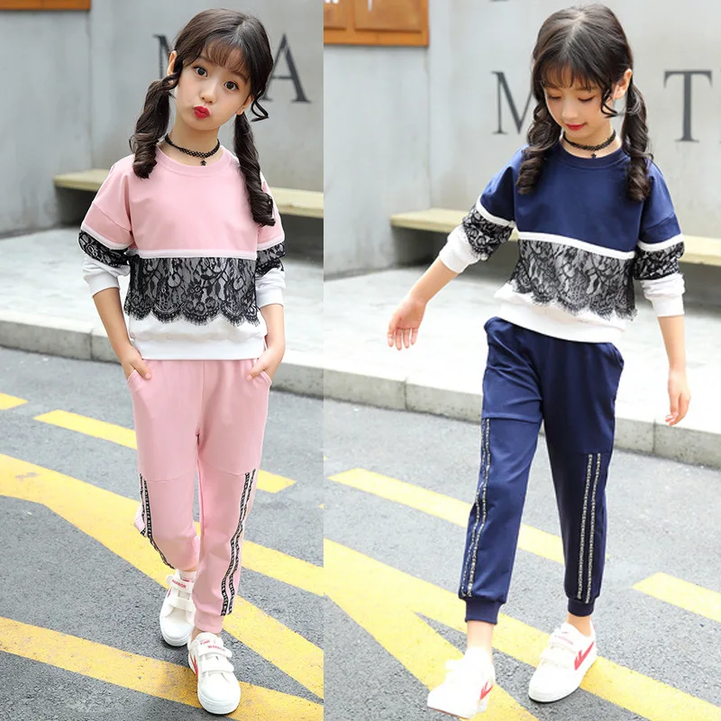 2018 Spring Autumn Girls Sports Suits Lace Children Clothing T-shirt + Pants 2pcs Girls Tracksuit 4 6 8 10 12 Years Kids Clothes
2018 Spring Autumn Girls Sports Suits Lace Children Clothing T-shirt + Pants 2pcs Girls Tracksuit 4 6 8 10 12 Years Kids Clothes