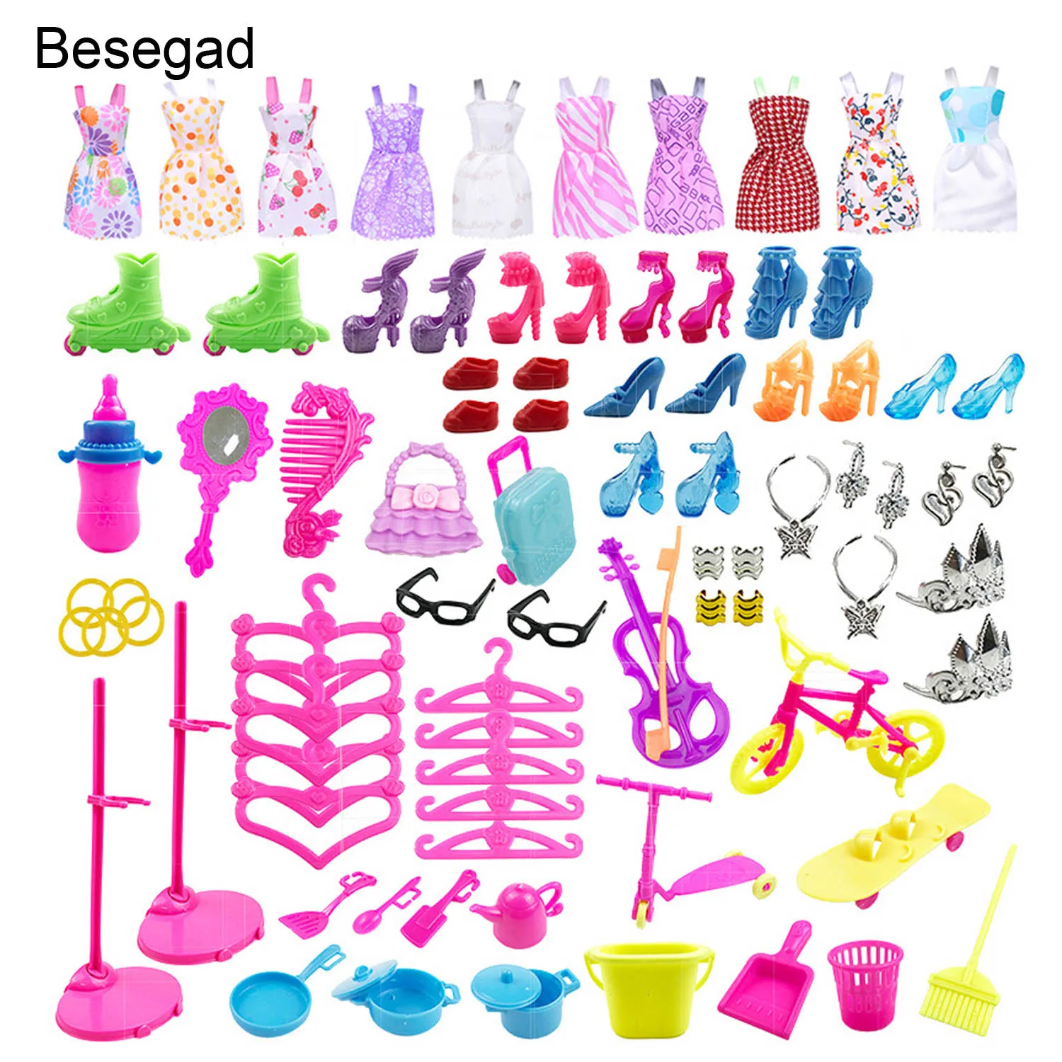 Besegad 88pcs Mini Doll Dresses High Heels Shoes Hanger Necklace Handbag Comb Kitchen Cleaning Tools Accessories for Barbie Toy 
Besegad 88pcs Mini Doll Dresses High Heels Shoes Hanger Necklace Handbag Comb Kitchen Cleaning Tools Accessories for Barbie Toy