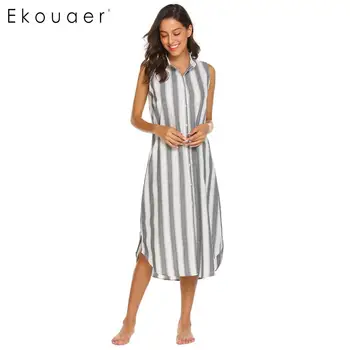 Ekouaer Cotton Nightgown Sleepshirts Women Striped Nightdress Sleepwear Front Button V Neck Sleeveless Nightwear Casual Nightie
Ekouaer Cotton Nightgown Sleepshirts Women Striped Nightdress Sleepwear Front Button V Neck Sleeveless Nightwear Casual Nightie