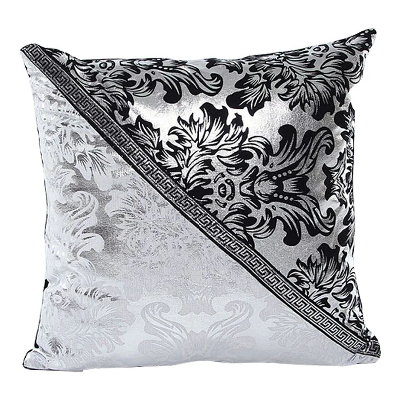 Mayitr 45x45cm Black Sliver Printed Pillow Case Floral Throw Pillow Covers Splice Square Cushion Covers for Seat Sofa Decoration