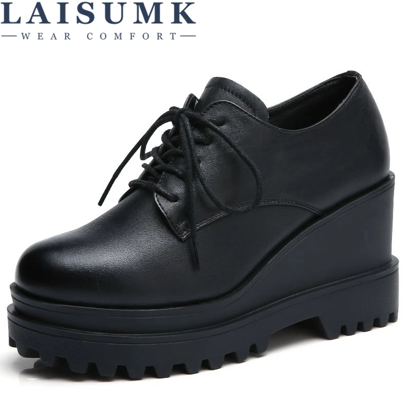LAISUMK Spring Autumn Flats Oxfords Shoes Woman Genuine Leather Lace Up Heighten Shoes Female Casual Creepers Heels Ladies Shoes
LAISUMK Spring Autumn Flats Oxfords Shoes Woman Genuine Leather Lace Up Heighten Shoes Female Casual Creepers Heels Ladies Shoes
