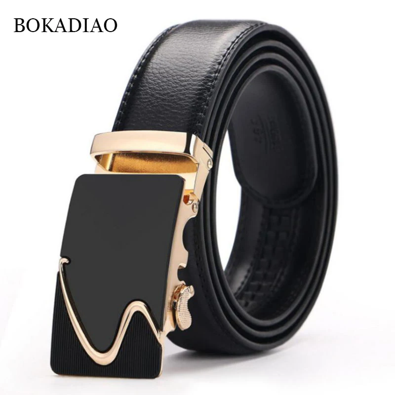 

BOKADIAO Man's genuine leather belt fashion Automatic Buckle Belt Luxury Cowskin Waistband Jeans Belts for Men Black strap male