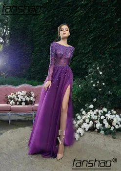 Purple Muslim Evening Dresses Long Sleeves Lace Illusion Slit Dubai Saudi Arabic Evening Gown Prom Dress
Purple Muslim Evening Dresses Long Sleeves Lace Illusion Slit Dubai Saudi Arabic Evening Gown Prom Dress