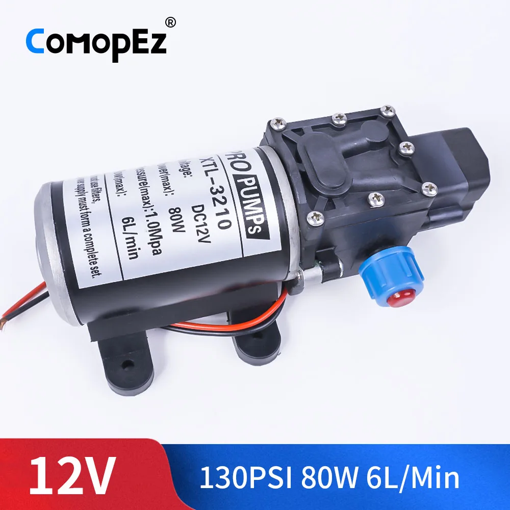 DC 12V 80W 1.0Mpa 130PSI 6L/Min Water High Pressure Diaphragm Water Pump Self Priming Pump Automatic Switch For Garden Wagon
DC 12V 80W 1.0Mpa 130PSI 6L/Min Water High Pressure Diaphragm Water Pump Self Priming Pump Automatic Switch For Garden Wagon