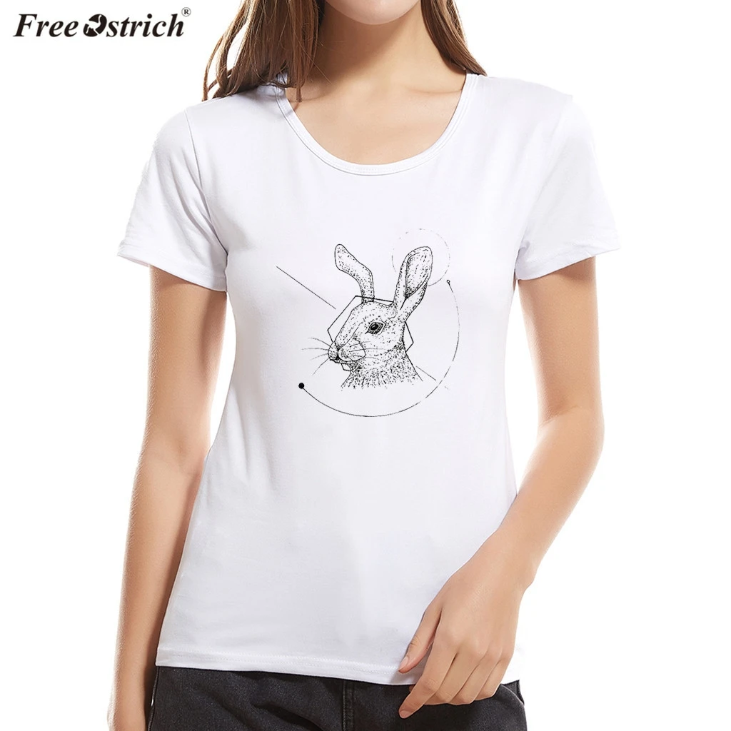 FREE OSTRICH Family Matching Outfits Casual Creative Short-Sleeved T-Shirt rabbit print Parent-Child Baby kids Parents femme | Женская