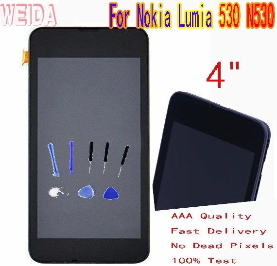 

WEIDA 4" For Nokia Lumia 530 N530 LCD Display Touch Screen Digitizer Assembly Frame with Tool RM-1017