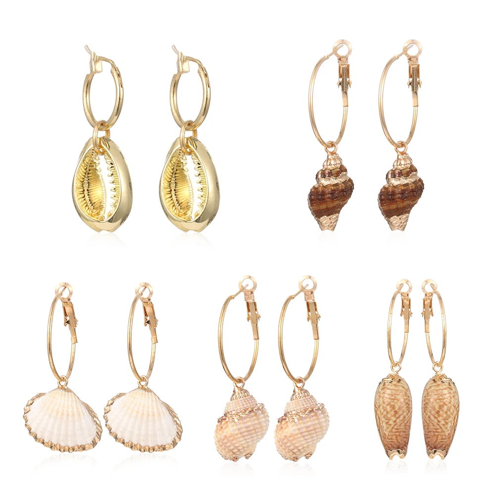 1 Pair Bohemian Gold Color Shell Pendant Hoop Earrings Women Handmade White Conch Endless Circle Earrings Jewelry Brincos Mujer
1 Pair Bohemian Gold Color Shell Pendant Hoop Earrings Women Handmade White Conch Endless Circle Earrings Jewelry Brincos Mujer