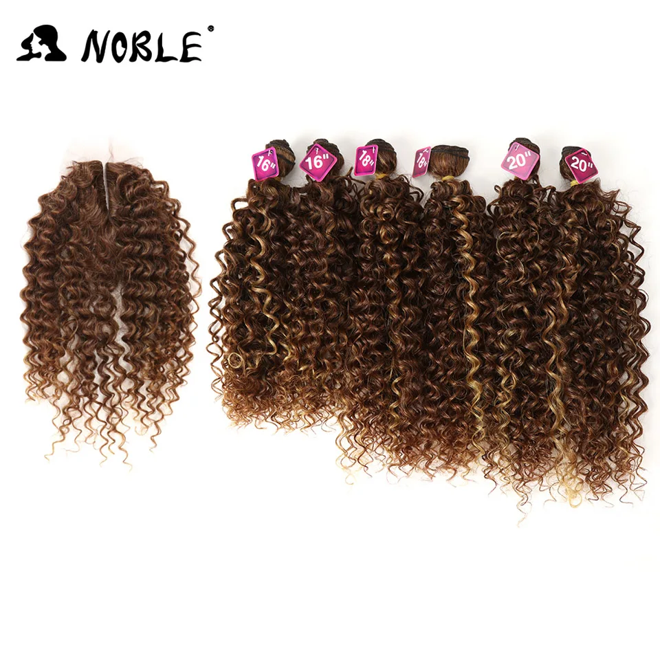 Noble Afro Kinky Curly Hair 16-20 inch 7Pieces/lot Synthetic Bundles With Closure Middle Part Lace Front 240g | Шиньоны и парики