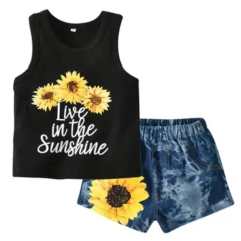 Baby Girl Letter Print Sun Flower Vest Tops T-Shirt Floral Denim Shorts Outfit Set Roupas De Menina girls sets
Baby Girl Letter Print Sun Flower Vest Tops T-Shirt Floral Denim Shorts Outfit Set Roupas De Menina girls sets