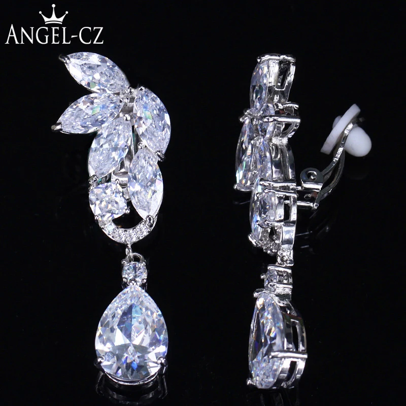 ANGELCZ Elegant Cubic Zirconia Wedding Party Ear Clips Jewelry Big Tear Drop Women Long Clip On Earrings Without Piercing AE189
ANGELCZ Elegant Cubic Zirconia Wedding Party Ear Clips Jewelry Big Tear Drop Women Long Clip On Earrings Without Piercing AE189