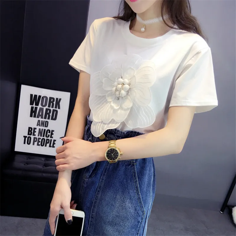 LUOSHA 2019 Summer Women Stylish Appliques 3D Big Flower Cotton Tees And White Tops Female Tshirts Mujer Fashion T-shirt Women
LUOSHA 2019 Summer Women Stylish Appliques 3D Big Flower Cotton Tees And White Tops Female Tshirts Mujer Fashion T-shirt Women