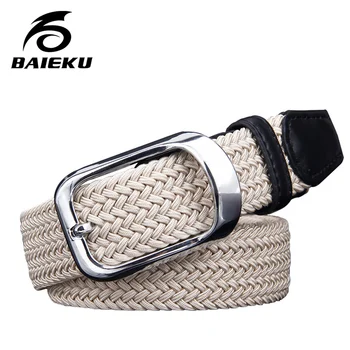 

baieku Canvas elastic woven belts young men needle han edition belt slack tide male fashion belt buckle joker