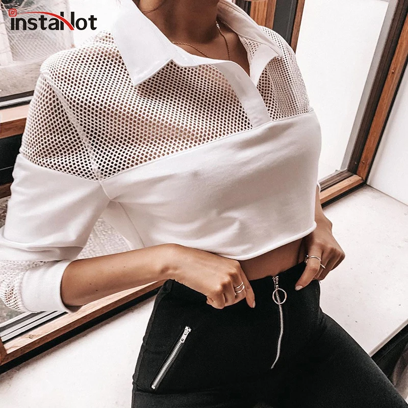InstaHot Women Blouse Mesh Splice Casual Office Casual Shirts Turn-Down Collar White Crop Tops Long Sleeve Elegant Autumn Blouse
InstaHot Women Blouse Mesh Splice Casual Office Casual Shirts Turn-Down Collar White Crop Tops Long Sleeve Elegant Autumn Blouse