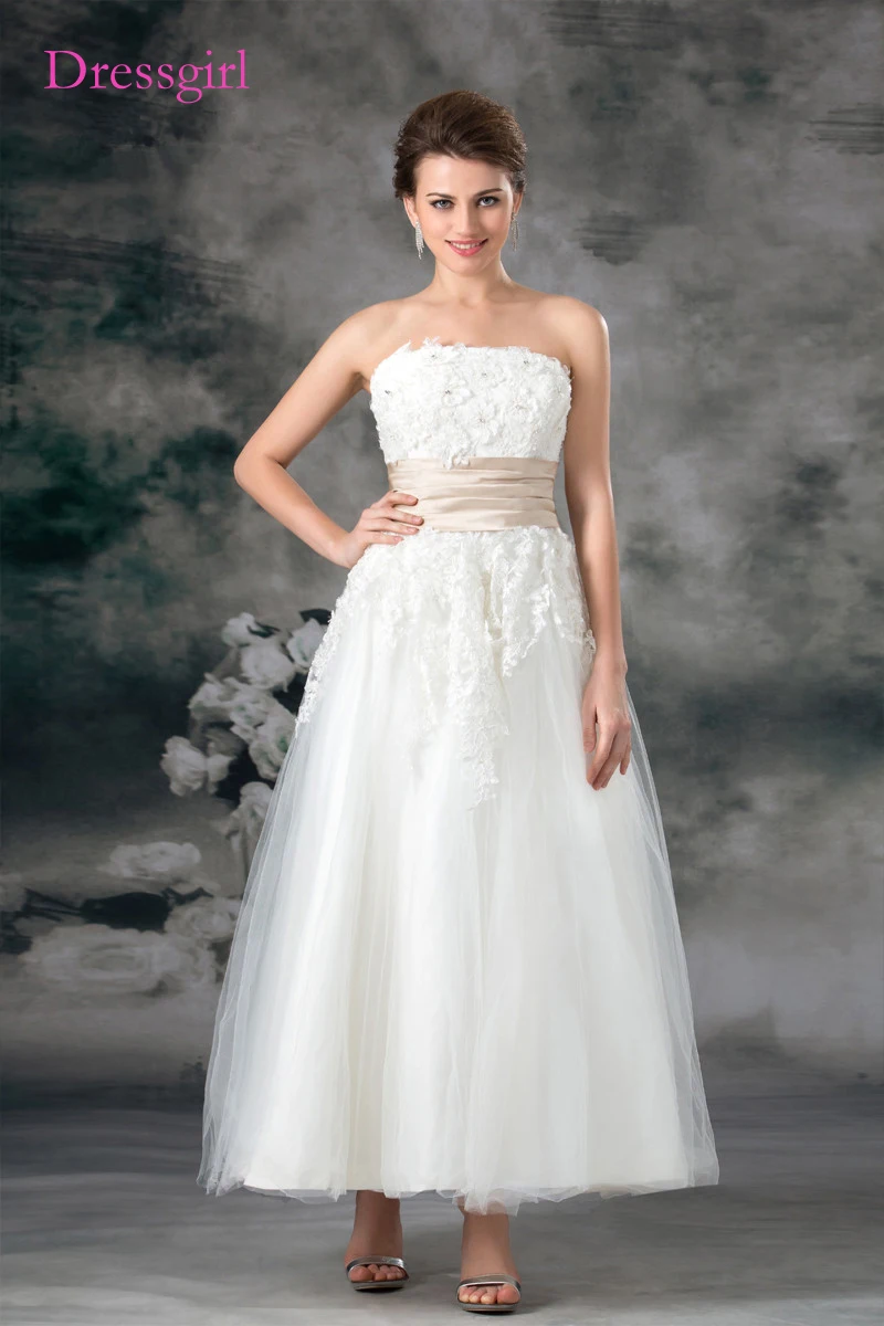 Beach Vestido De Noiva Wedding Dresses A-line Sweetheart Tea Length Tulle Appliques Beaded Gown Bridal | Свадьбы и торжества