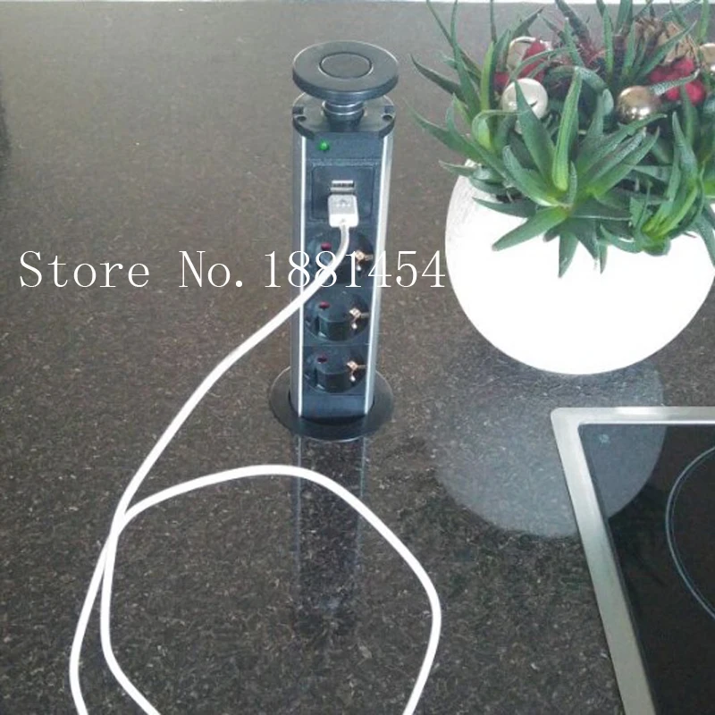 Выдвижная электрическая розетка 220 В 16 А 3 штекера 2 USB-разъема для кухонного стола