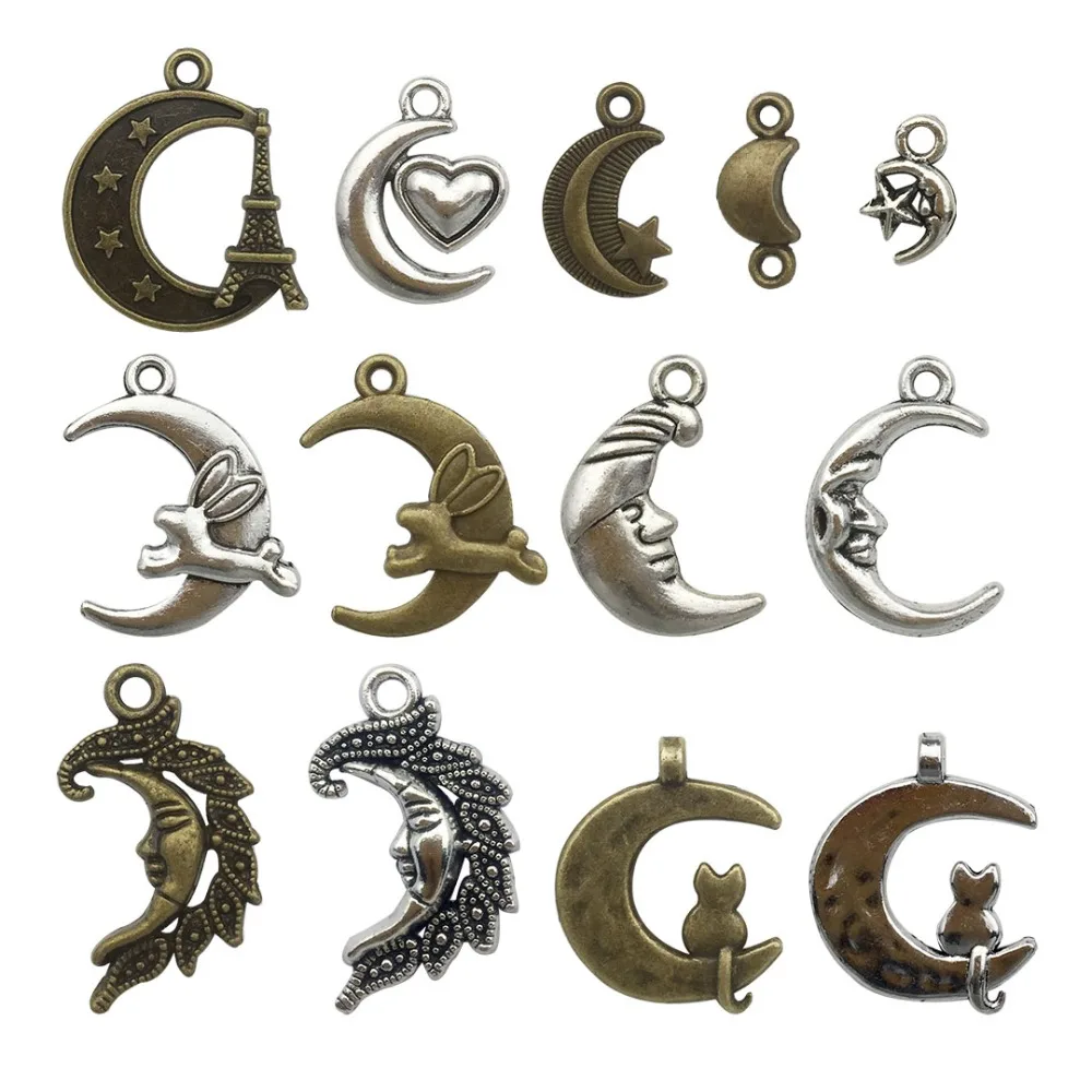 

2019 High Quality About 78 Pcs Zinc Alloy Retro Style Moon Shape Charm Pendant Fitting For Diy Craft Handmade