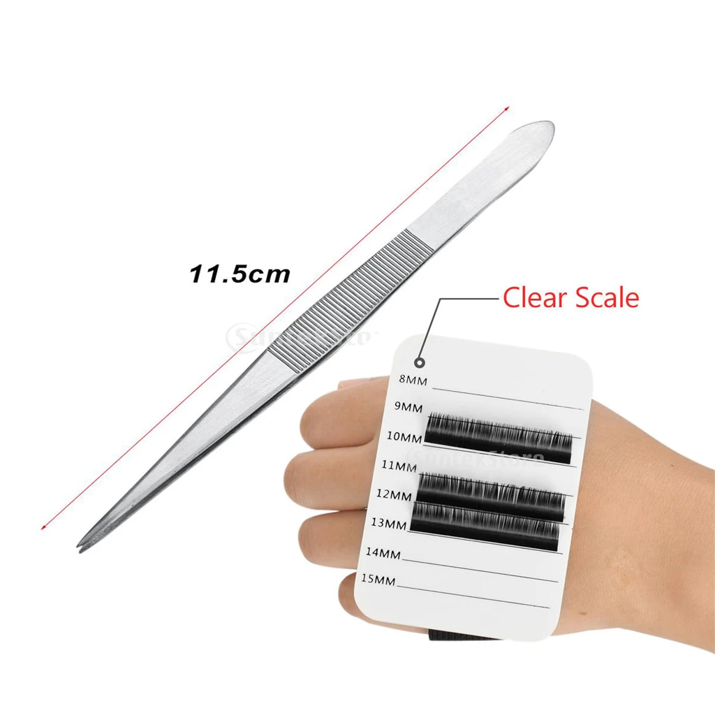 Non-slip Stainless Steel Straight Precise Fine Point Tweezer + Clearly Scale Lashes Holder Stand with Tape Non-slip Stainless Steel Straight Precise Fine Point Tweezer + Clearly Scale Lashes Holder Stand with Tape