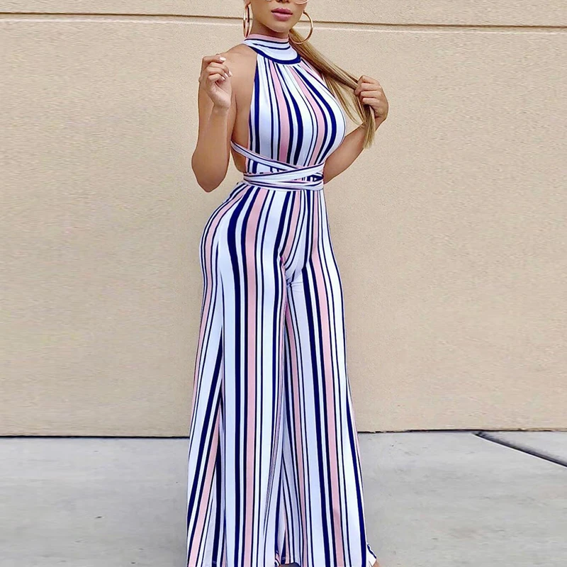 Backless halter long jumpsuit for women 2019 Summer sleeveless striped maxi trouser wide leg pants jumpsuits Casual romper
Backless halter long jumpsuit for women 2019 Summer sleeveless striped maxi trouser wide leg pants jumpsuits Casual romper