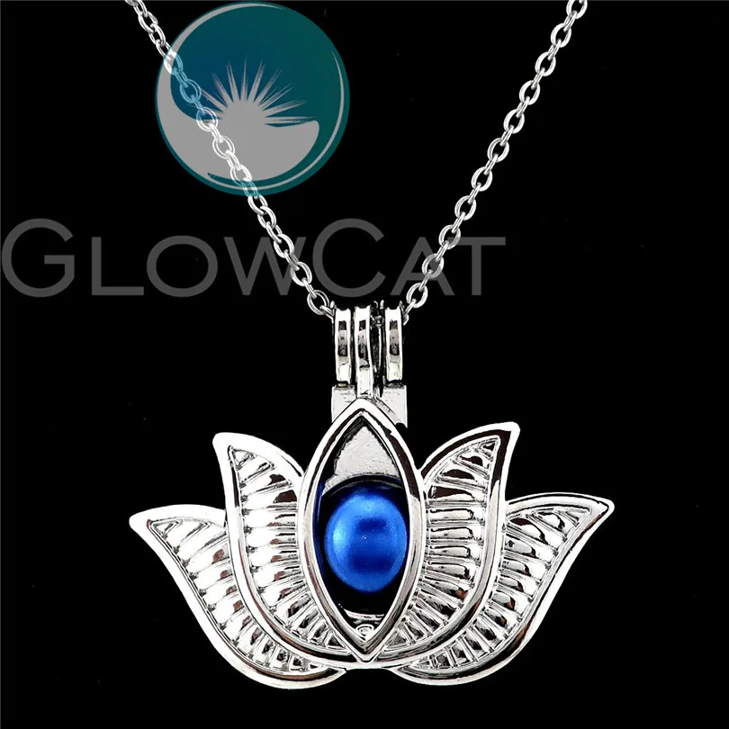 K846 Flower Lotus 20'' Chains Beads Cage Essential Oil Diffuser Aroma Stone Pearl Locket Necklace Girl Friend Gift | Украшения и