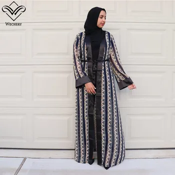 Wechery Striped Mulim Robes for Women Smooth Silky Floral Pattern Abaya Fashion Open Long Sleeve Maxi Islamic Dress
Wechery Striped Mulim Robes for Women Smooth Silky Floral Pattern Abaya Fashion Open Long Sleeve Maxi Islamic Dress