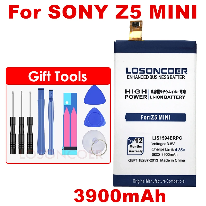 LOSONCOER 3900mAh LIS1594ERPC For Sony Xperia Z5 Mini Z5 Compact E5823 E5803 Battery XA Ultra C6 F3216 F3215 Xmini F5321 F3216Xc
LOSONCOER 3900mAh LIS1594ERPC For Sony Xperia Z5 Mini Z5 Compact E5823 E5803 Battery XA Ultra C6 F3216 F3215 Xmini F5321 F3216Xc