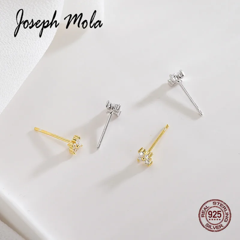 

Joseph Mola 100% 925 Sterling Silver Cute Small Gold Color Flowers Cubic Zirconia Stud Earrings for Women Korean Style Jewelry