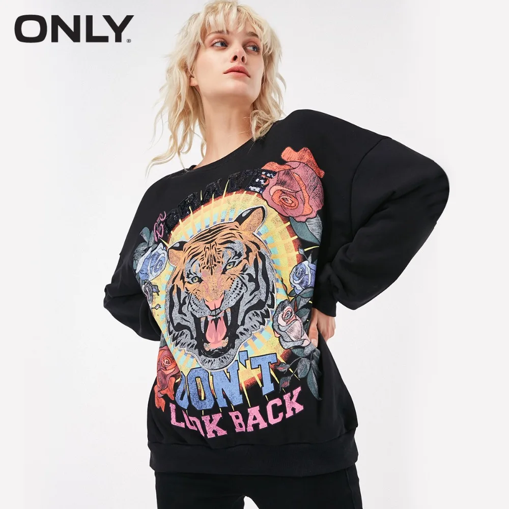 ONLY womens' winter new loose tiger head printing hooded trendy hoodies Print design Sequin letter decoration|11919S509
ONLY womens' winter new loose tiger head printing hooded trendy hoodies Print design Sequin letter decoration|11919S509