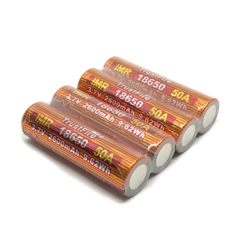 6pcs/lot TrustFire IMR 18650 2600mAh 3.7V 50A 9.62Wh High-Rate Rechargeable Lithium Battery For E-cigarettes LED Flashlights
6pcs/lot TrustFire IMR 18650 2600mAh 3.7V 50A 9.62Wh High-Rate Rechargeable Lithium Battery For E-cigarettes LED Flashlights