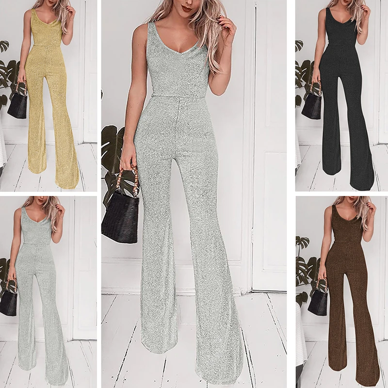 Europe and US 2019 Fashion Women Summer Deep V-Neck Straps Solid Color Backless Loose Middle Waist Full Length Flare Jumpsuit
Europe and US 2019 Fashion Women Summer Deep V-Neck Straps Solid Color Backless Loose Middle Waist Full Length Flare Jumpsuit
