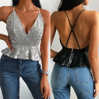 Women sequin deep v neck backless sleeveless Vest Tank Tops Blouse Camisole women summer casual sexy tops vest camis tops
Women sequin deep v neck backless sleeveless Vest Tank Tops Blouse Camisole women summer casual sexy tops vest camis tops