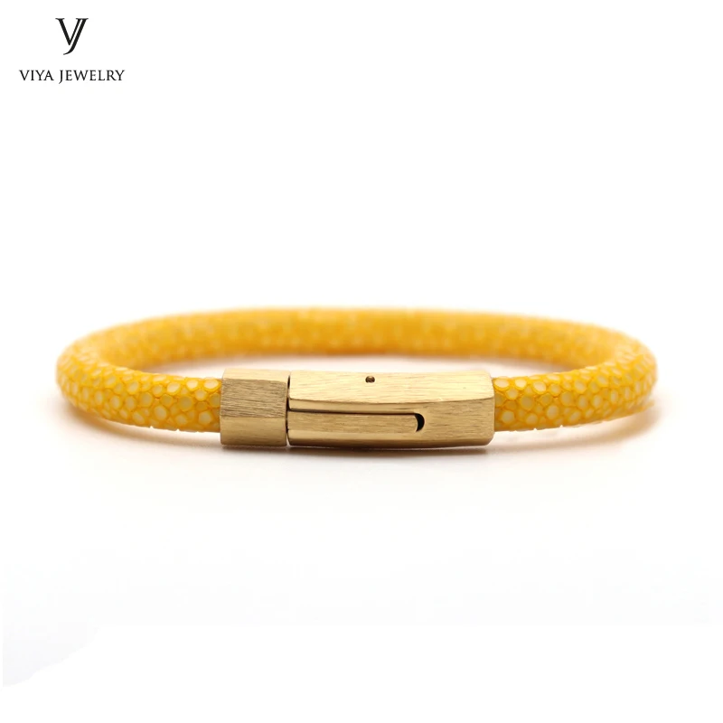 Fashion Simple Yellow Stingray Leather Bracelet With Spring Clasp Gold Color Snap Hook 6 mm Stingray Cord Bracelet For Men Women
Fashion Simple Yellow Stingray Leather Bracelet With Spring Clasp Gold Color Snap Hook 6 mm Stingray Cord Bracelet For Men Women