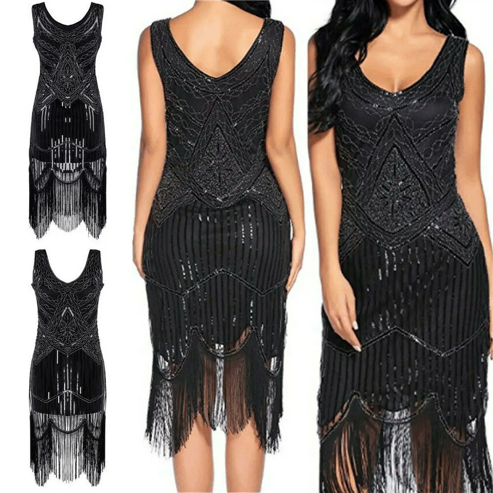 Women's 1920s Vintage Costume V Neck Flapper Dress Beaded Sequin Tassel Gatsby Evening Party Dress
Women's 1920s Vintage Costume V Neck Flapper Dress Beaded Sequin Tassel Gatsby Evening Party Dress
