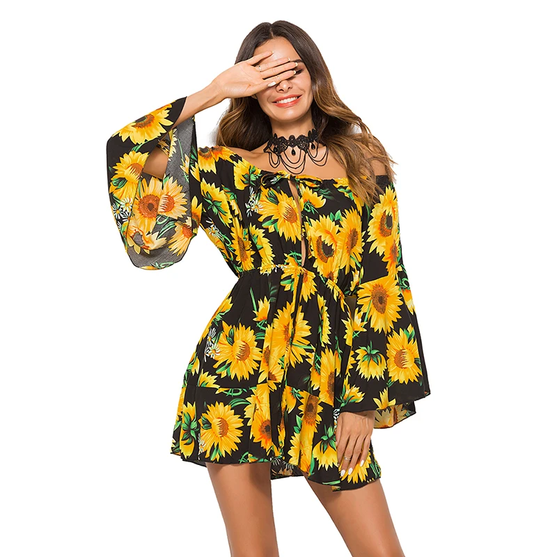 2018 Summer Floral Print Bohemian Beach Dress Off shoulder slash neck short Dress Women Sundress Sunflower dress long sleeve
2018 Summer Floral Print Bohemian Beach Dress Off shoulder slash neck short Dress Women Sundress Sunflower dress long sleeve