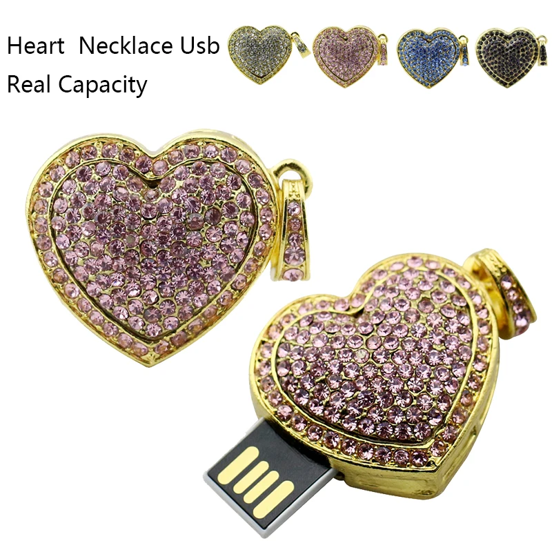 

Loving Heart Crystal Necklace Usb 2.0 Usb Flash Drives Thumb Pendrive U Disk 4GB 8GB 16GB Usb Creative Memory Stick Storage Card
