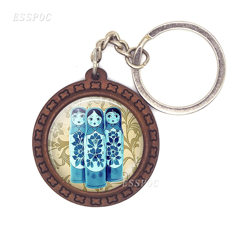Деревянное круглое кольцо для ключей с рисунком Марии-Антуанетты/Винтажные