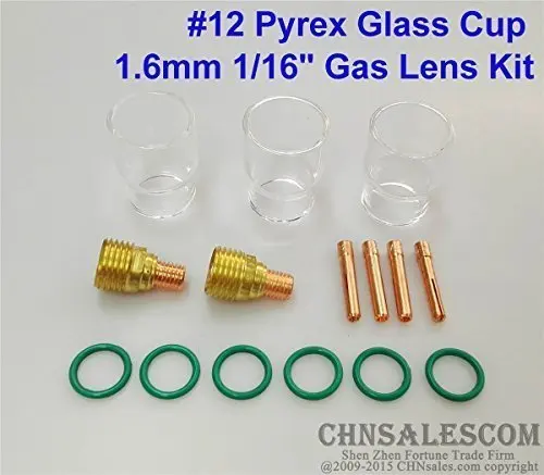 CHNsalescom 15 pcs TIG Welding Torch Gas Lens #12 Pyrex Cup Kit for WP-9/20/25 Series 1/16" 1.6mm
CHNsalescom 15 pcs TIG Welding Torch Gas Lens #12 Pyrex Cup Kit for WP-9/20/25 Series 1/16" 1.6mm