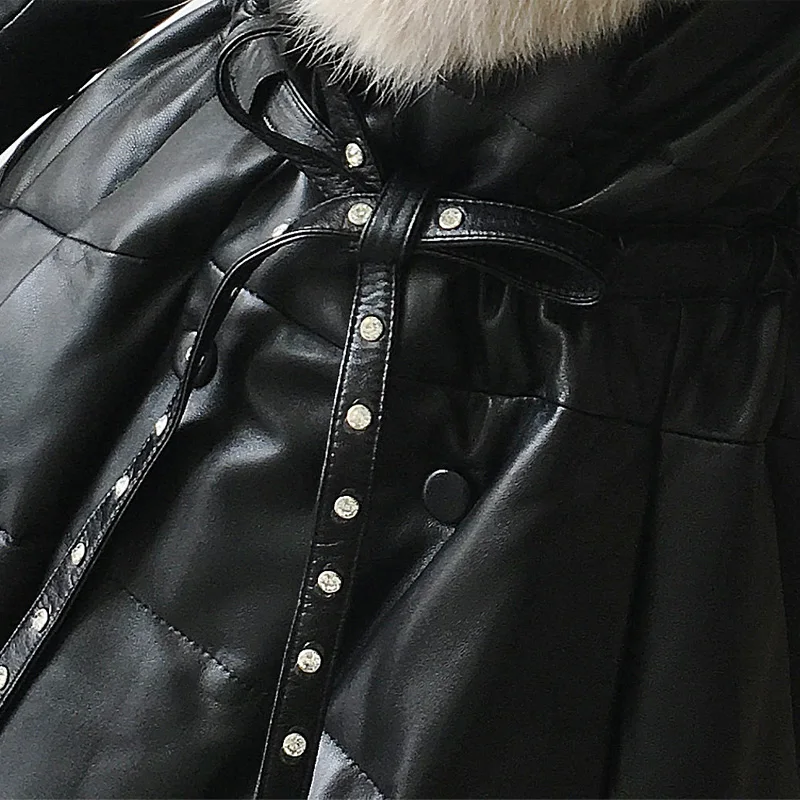 Женская куртка из натуральной овечьей кожи AYUNSUE длинная на утином пуху с лисьим