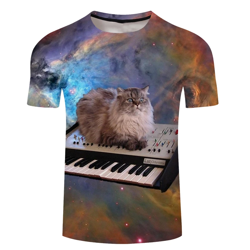 2020 New Fashion Women Men Piano Cute Cat Animal Print 3D T Shirts 3d Cats Kitten Shirt Tops Tees Casual Dropship | Женская одежда