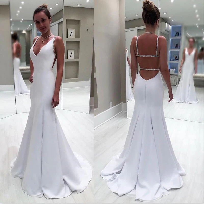 Sexy White Mermaid Wedding Dresses 2020 vestido de noiva V-neck Beaded Backless Beach Bridal Dress Wedding Gowns robe de mariee
Sexy White Mermaid Wedding Dresses 2020 vestido de noiva V-neck Beaded Backless Beach Bridal Dress Wedding Gowns robe de mariee