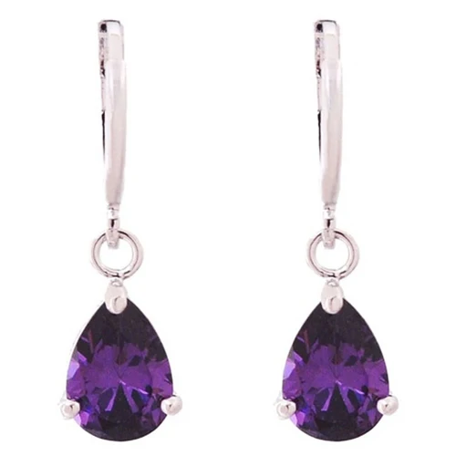 Crystal Earrings For Women Bridal female Earings Fashion Jewelry (Silver, Purple)