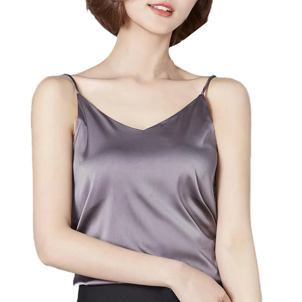 Классическая рубашка без рукавов шелковая блузка мягкий сатиновый Топ | Женская